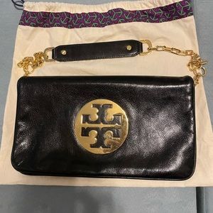 Tory Burch Black Fold-over Chain Purse